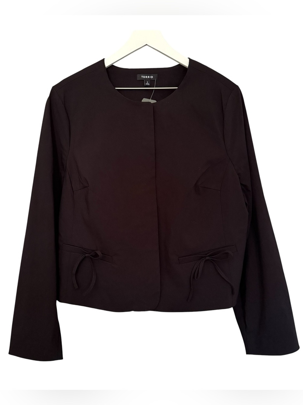NWT Torrid Cropped Collarless Black Blazer Women’s Size 2X Bow Career Office